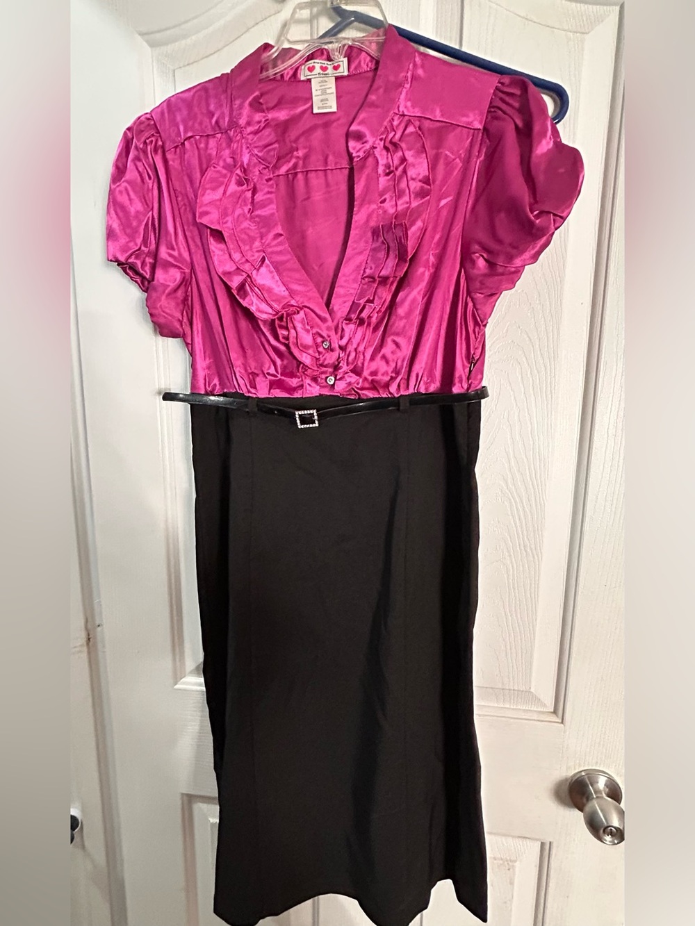Vintage Trixxi Magenta dress with Black Pencil Skirt and Slim Belt
